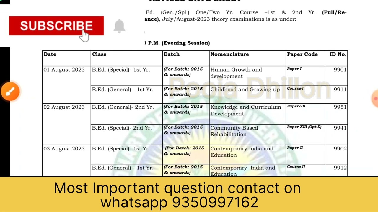 CDLU B.Ed 2nd year date sheet 2023 Change | CDLU B.Ed 1st year New date sheet 2023 By Pooja Dhillon