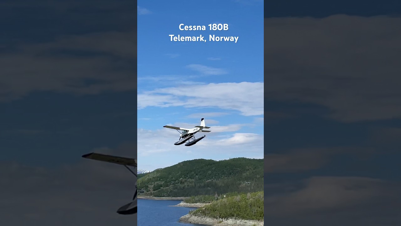 Cessna 180B seaplane landing on M&oslash;svatn, Telemark Norway. #plane #cessna #seaplane