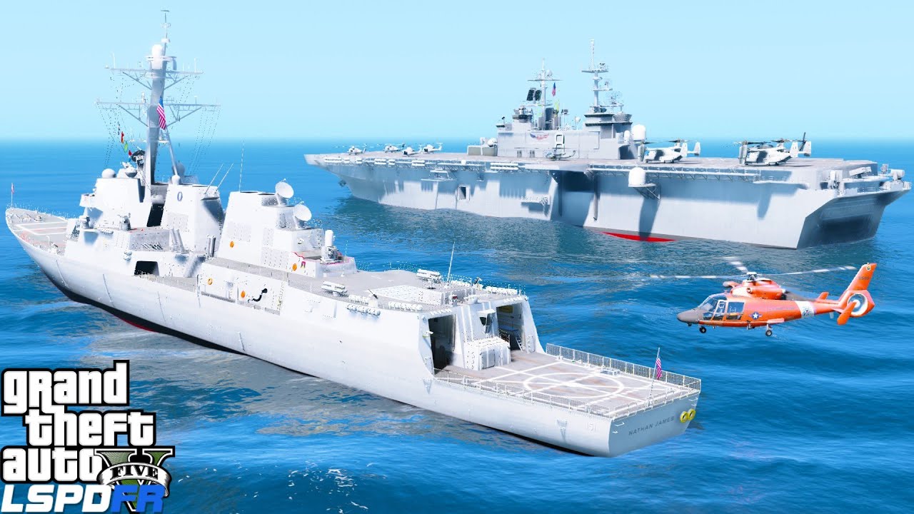 GTA 5 Coast Guard Helicopter Landing On Navy Ship & Then Responds To A Sinking Boat Distress Signal
