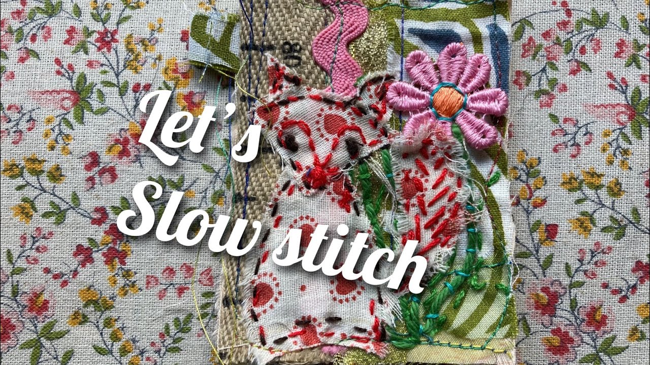 #4thartsaturday slow stitch fabric fox ATC artist trading card use up tiny scraps