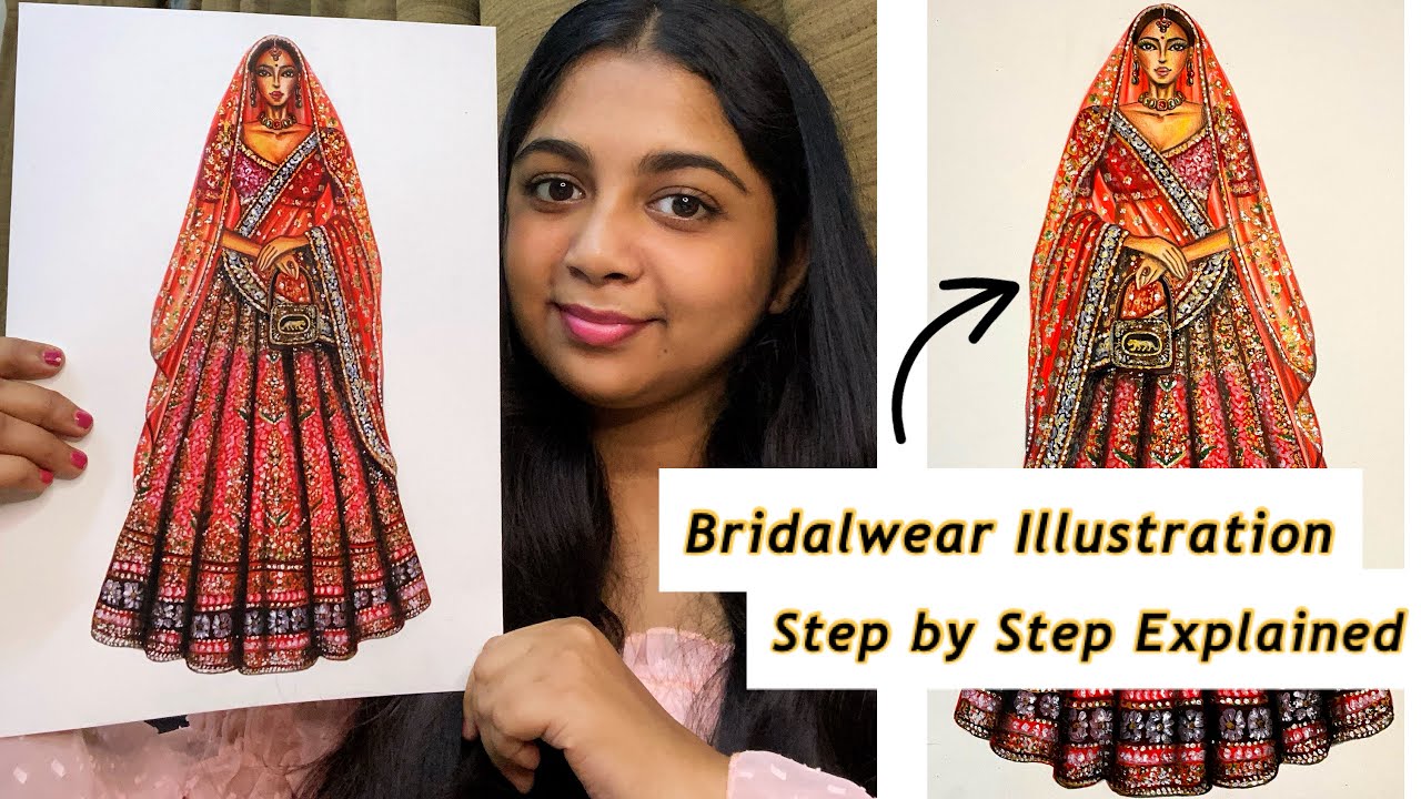 Bridalwear Fashion Illustration |  Step by Step Explained | Art Studio by Srabani