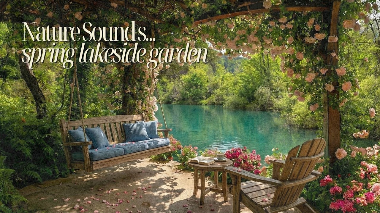 Spring Lakeside Garden | Morning Birds & Water Sounds for Calm Focus, Study & Relax