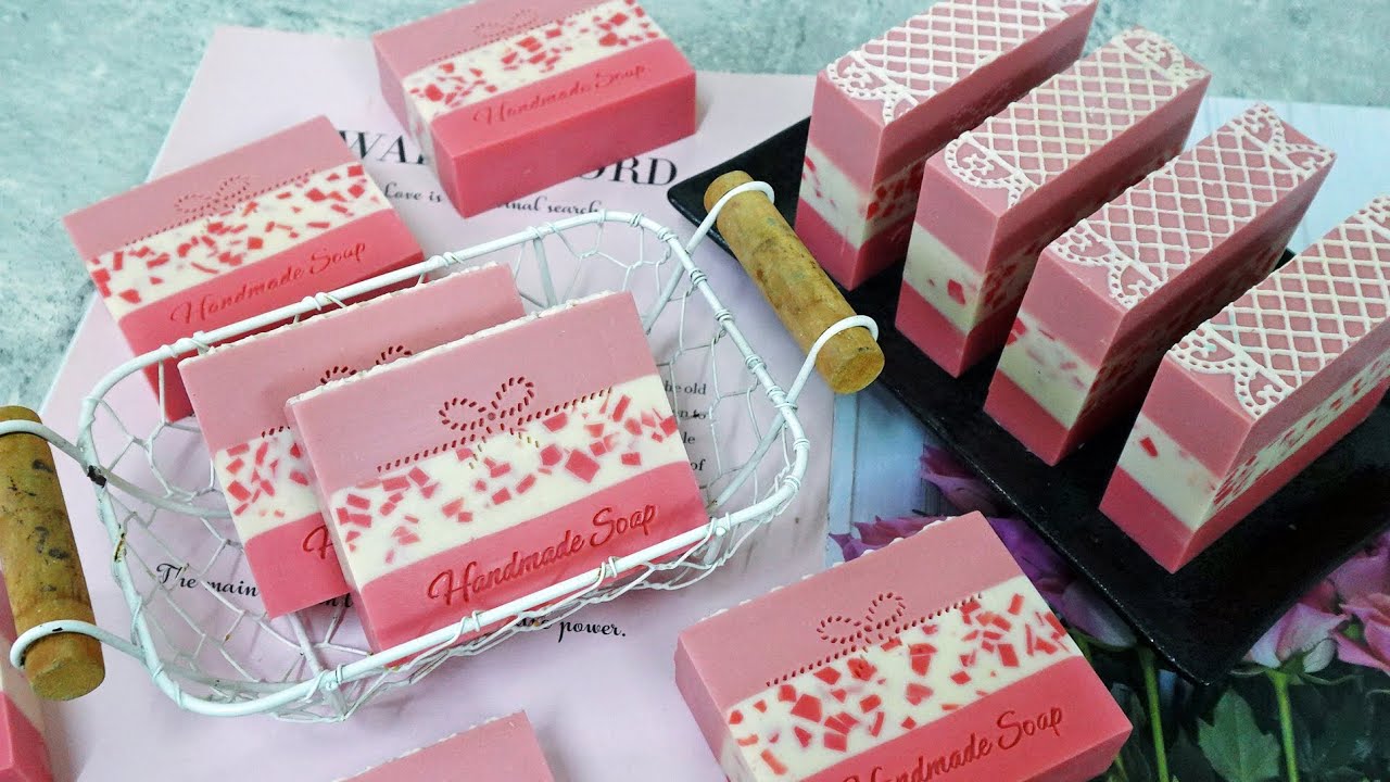粉紅分層皂 - pink theme layers handmade soap with lace topping, cold process - 手工皂