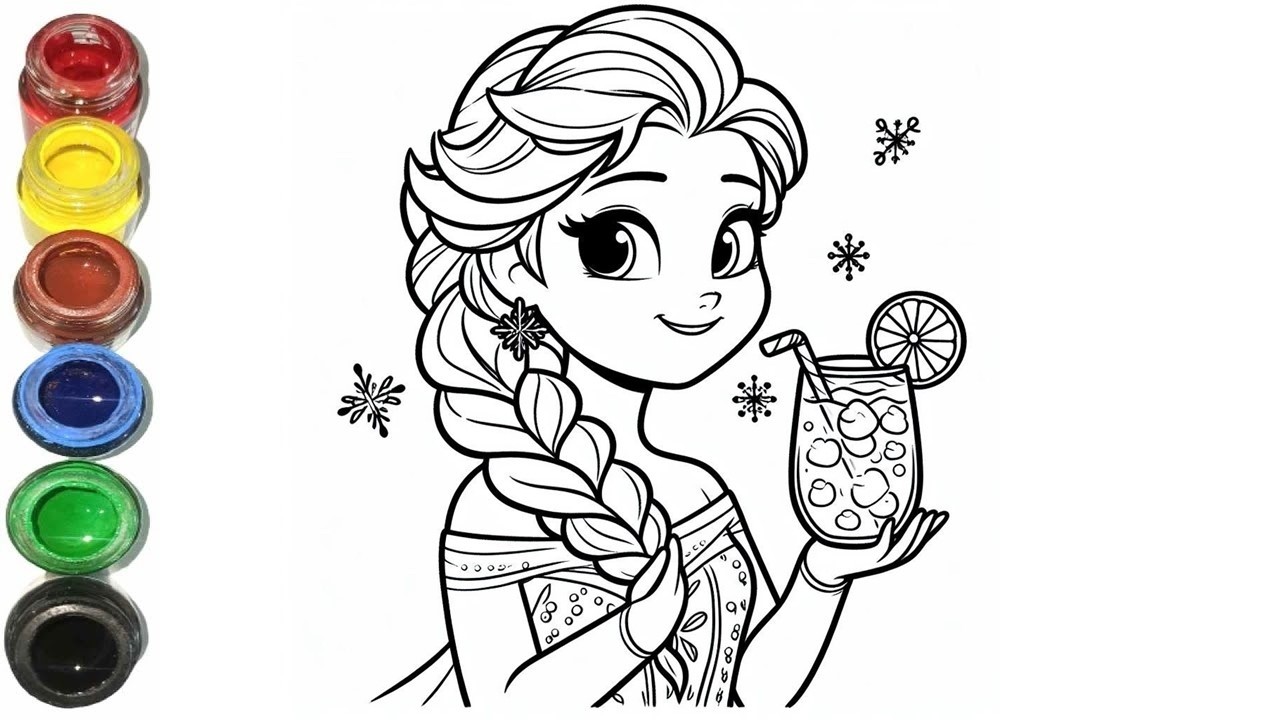 How To Draw Elsa Drink, Drawing panting And Coloring For Kids And Toddlers | Let's Draw Together