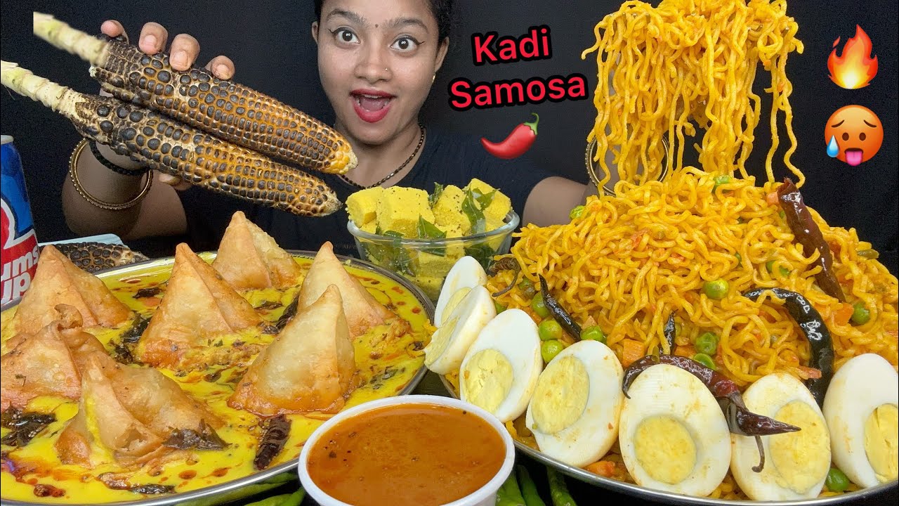 KADI SAMOSA, MASALA MAGGI WITH EGG, DHOKLA,BHUTTA,SOUP 🍲🤤 FOOD EATING VIDEOS 😋 RAINY DAY SPECIAL 🌧️