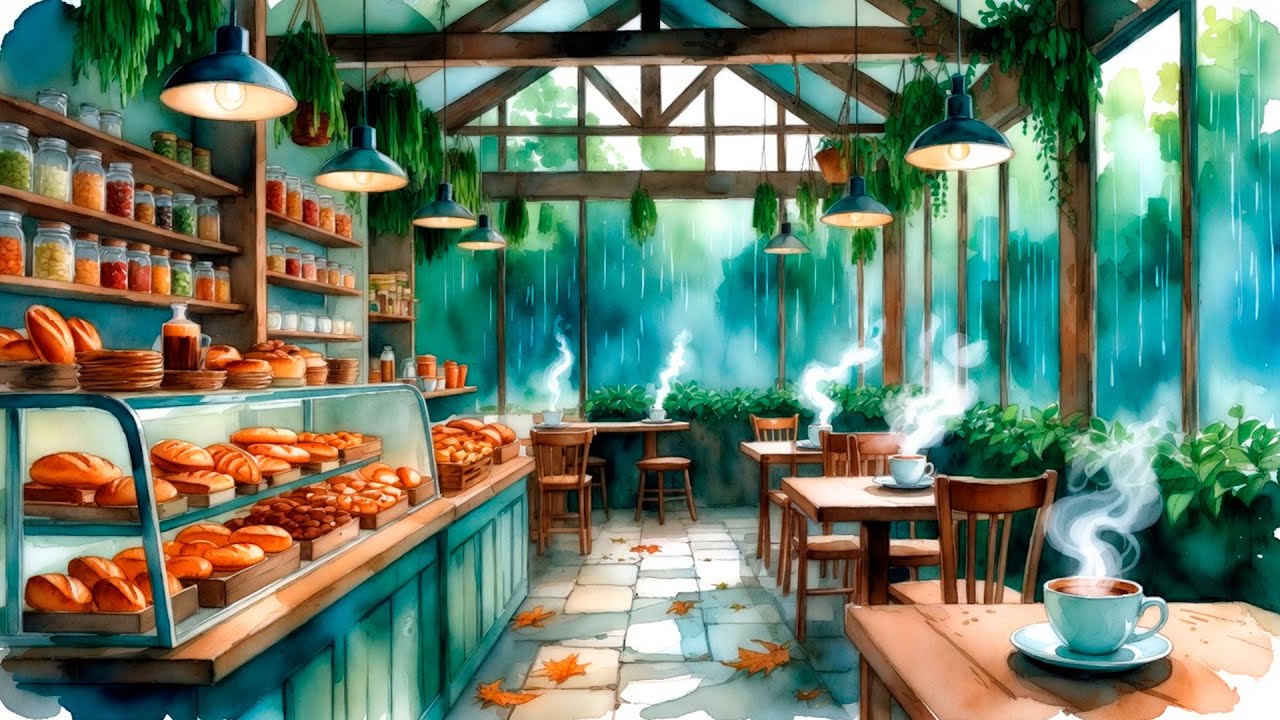 Rainy Forest Bakery & Café 🥐 Relaxing Jazz Piano & Rain Sounds for Work