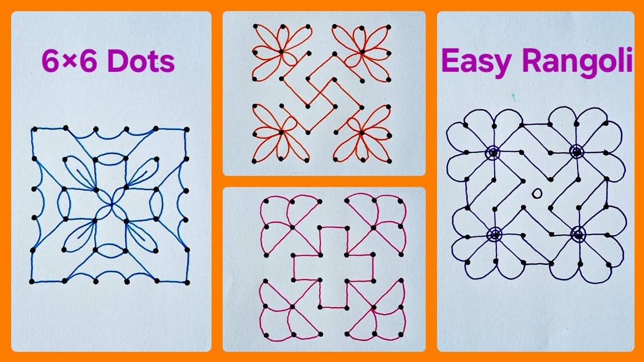 🌸6×6 Dots easy kolam rangoli | small kolam rangoli designs | Daily kolam rangoli #muggulu #kolangal