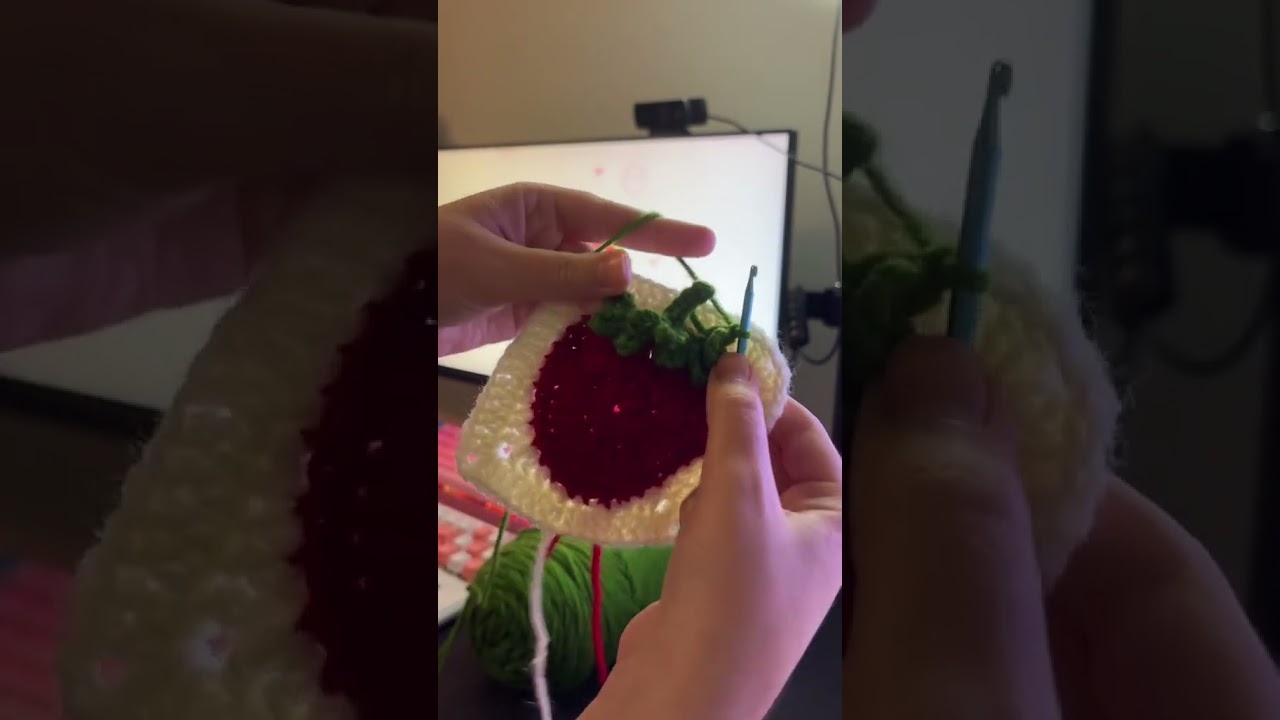 Starting a new series crocheting a new granny square everyday! Strawberry edition!🍓 