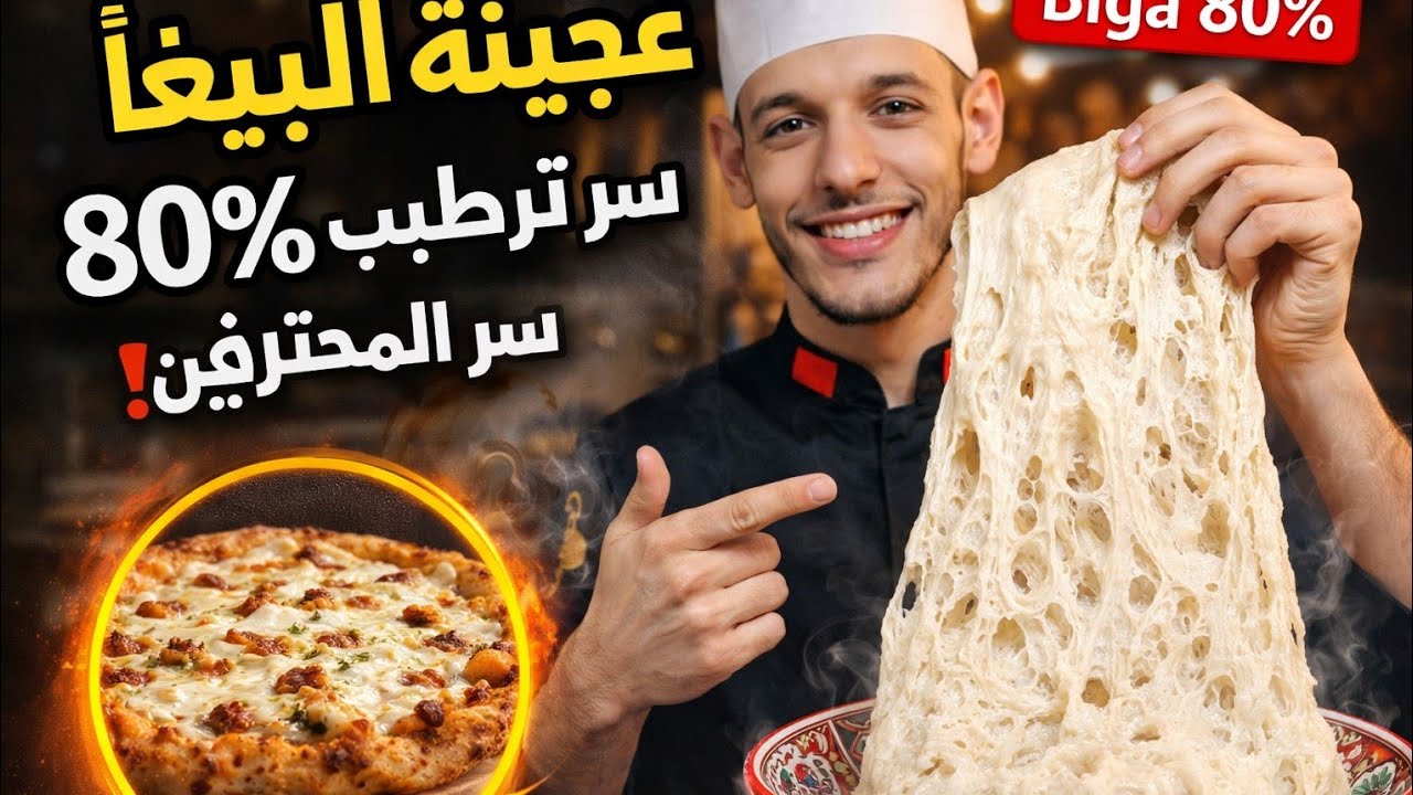طريقة عجن عجينة البيغا من الصفر نسبة الترطيب 80% 💧💧