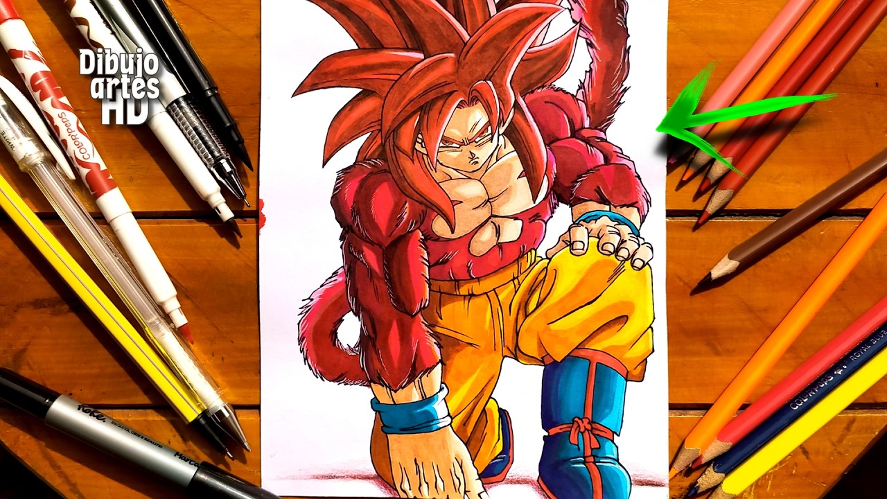 Cómo dibujar a Goku Super Saiyajin 4 DAIMA