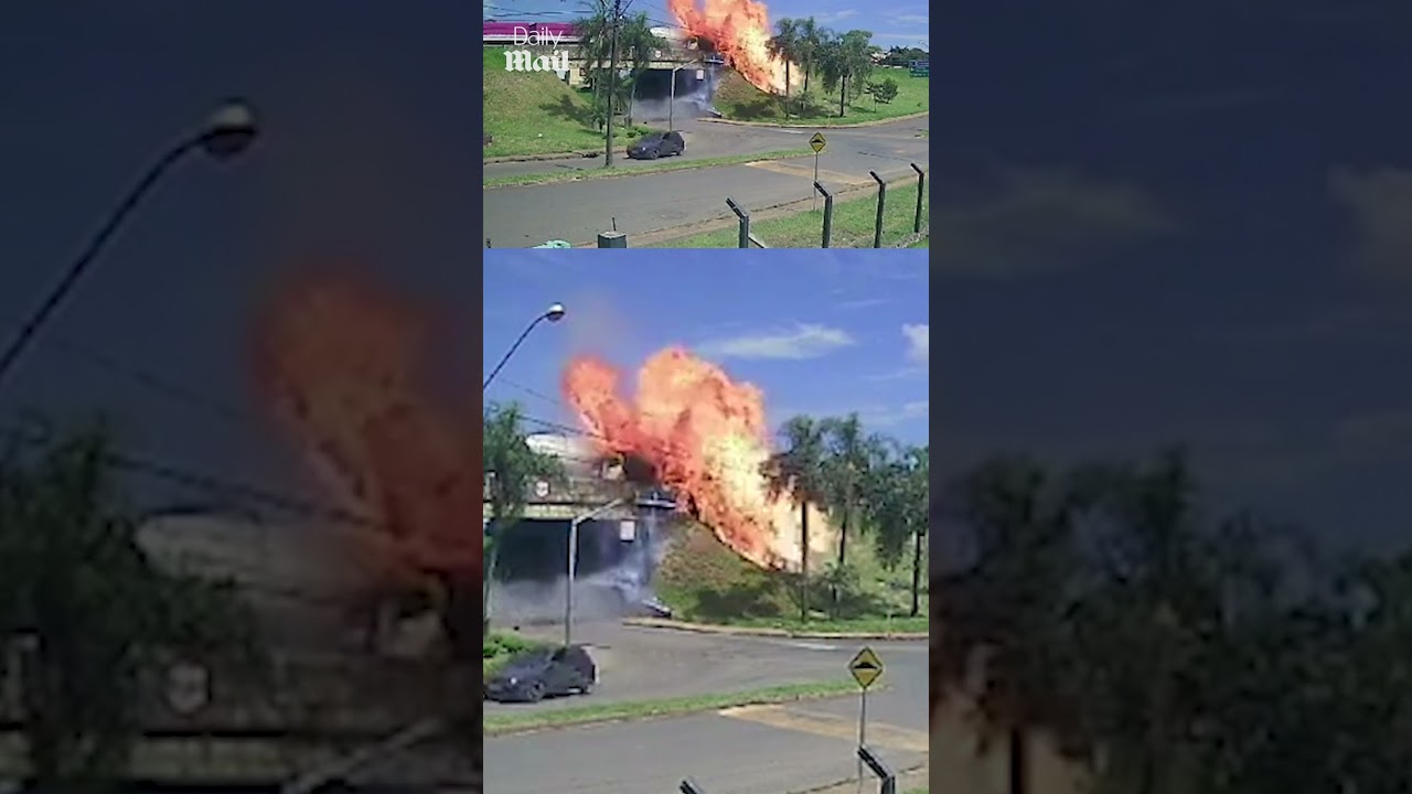 Shocking moment truck collision causes huge explosion 😲
