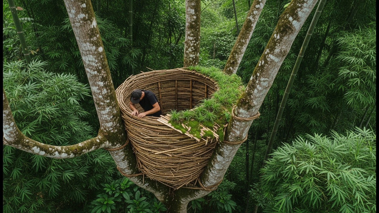 30 Days Living & Building a Tree “Nest” Shelter in the Amazon Rainforest | Bushcraft, Survival
