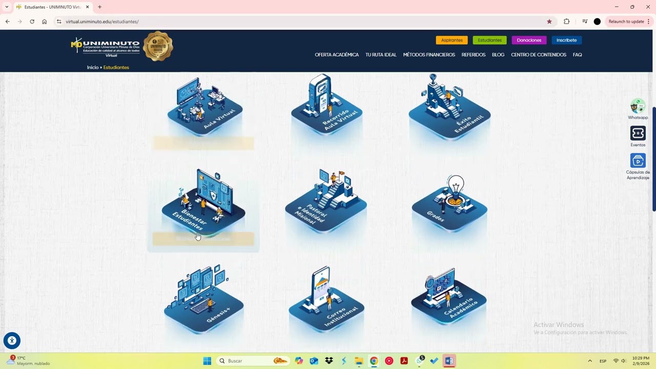 :  ingreso a AULAS VIRTUALES y sistema GENESIS - UNIMINUTO.