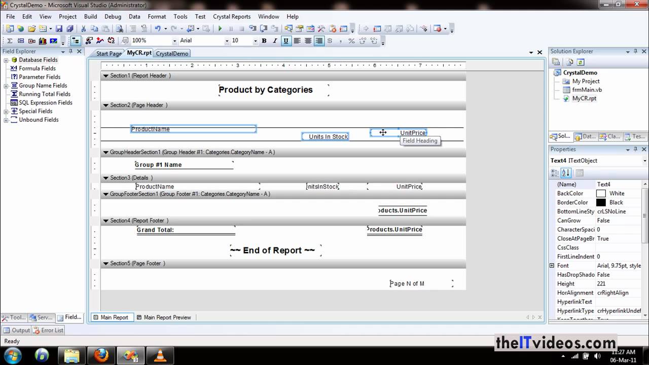 How to adjust Headings in Crystal Reports.