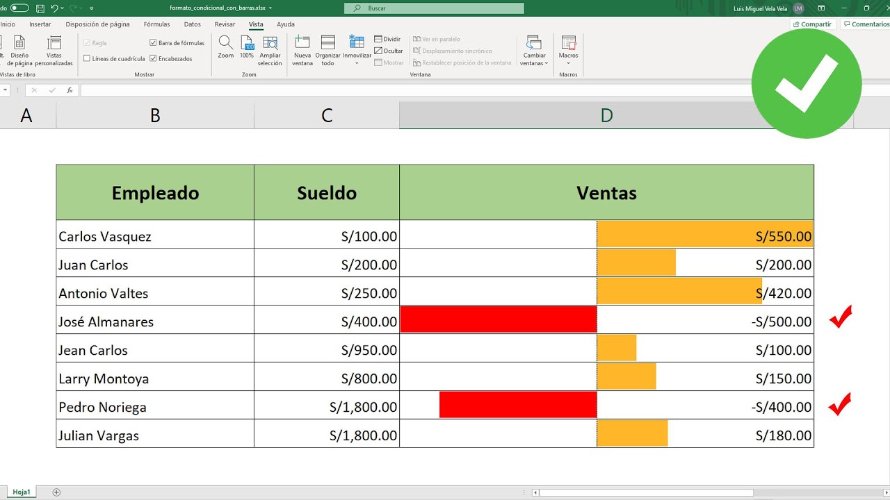 Formato condicional con barra de datos en Excel