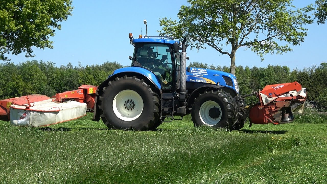 Gras maaien met New Holland T7070 en Kuhn maaiers - Loonbedrijf W.G. Jansen Eupe (2019)