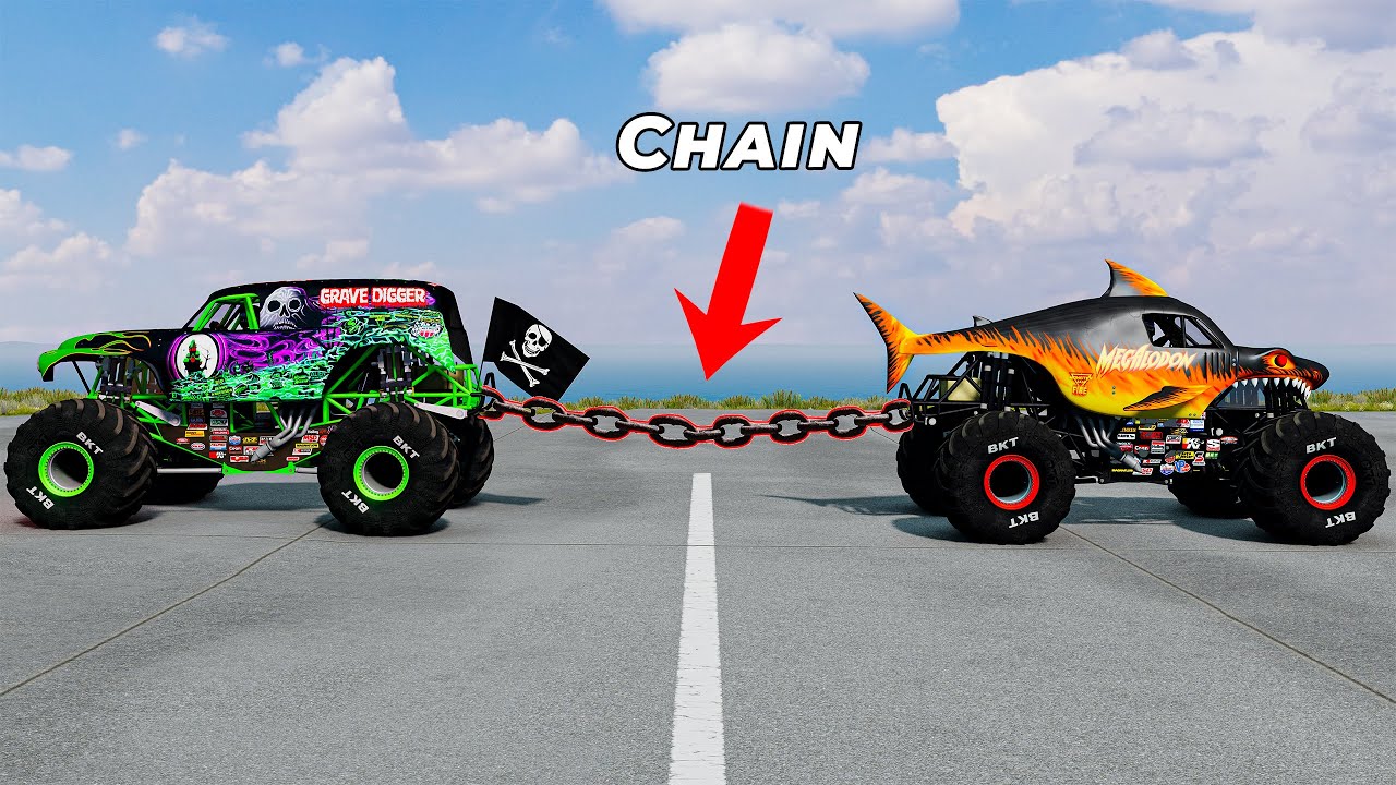 Monster Trucks VS Chain - Beamng Monster Truck Crashes