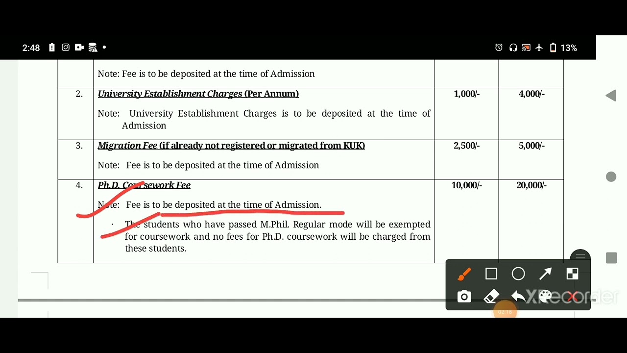 phd fee structure in kurukshetra university, kurukshetra