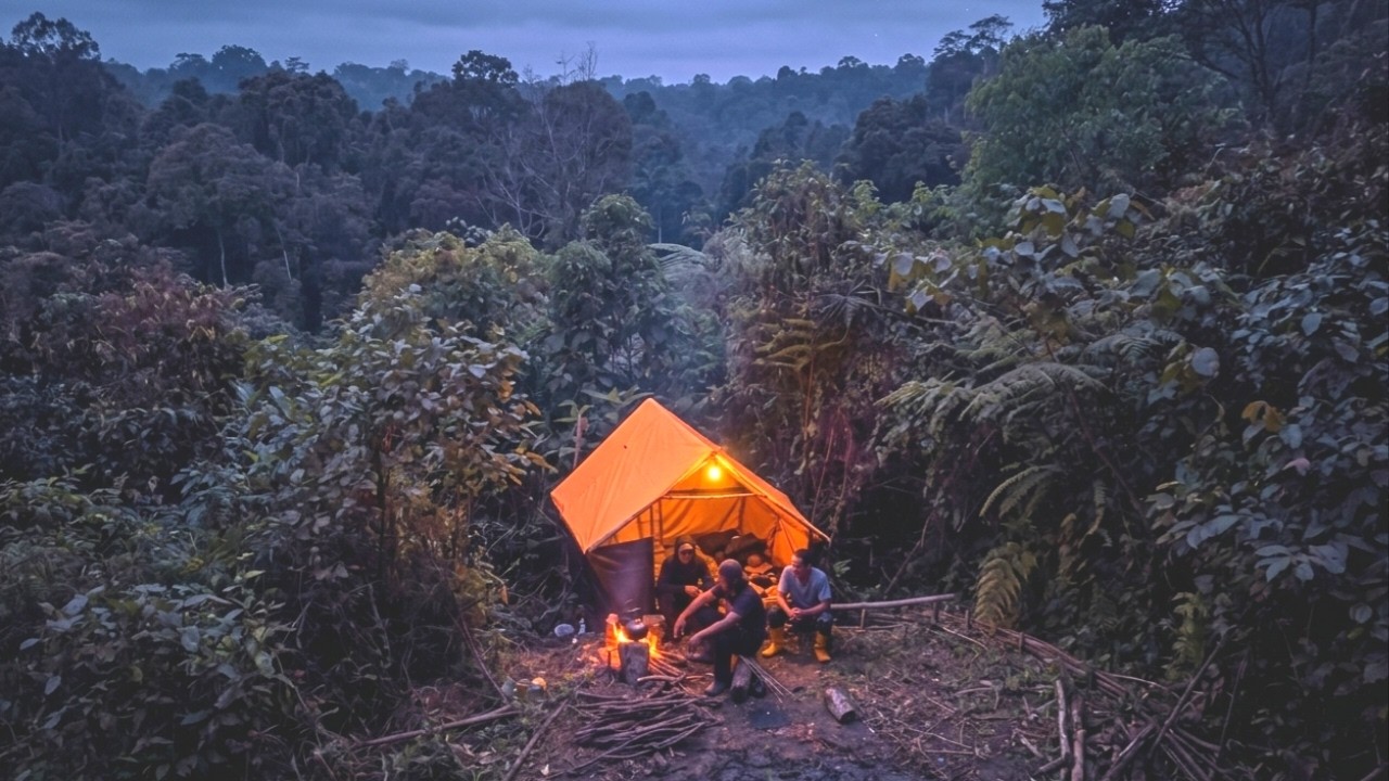 Building a comfortable shelter, camping, and cooking over a campfire.