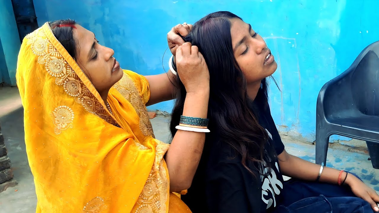 आज मैं अपनी बेटी का हेयर nitpinkngi किया| ASMR village life vlog 