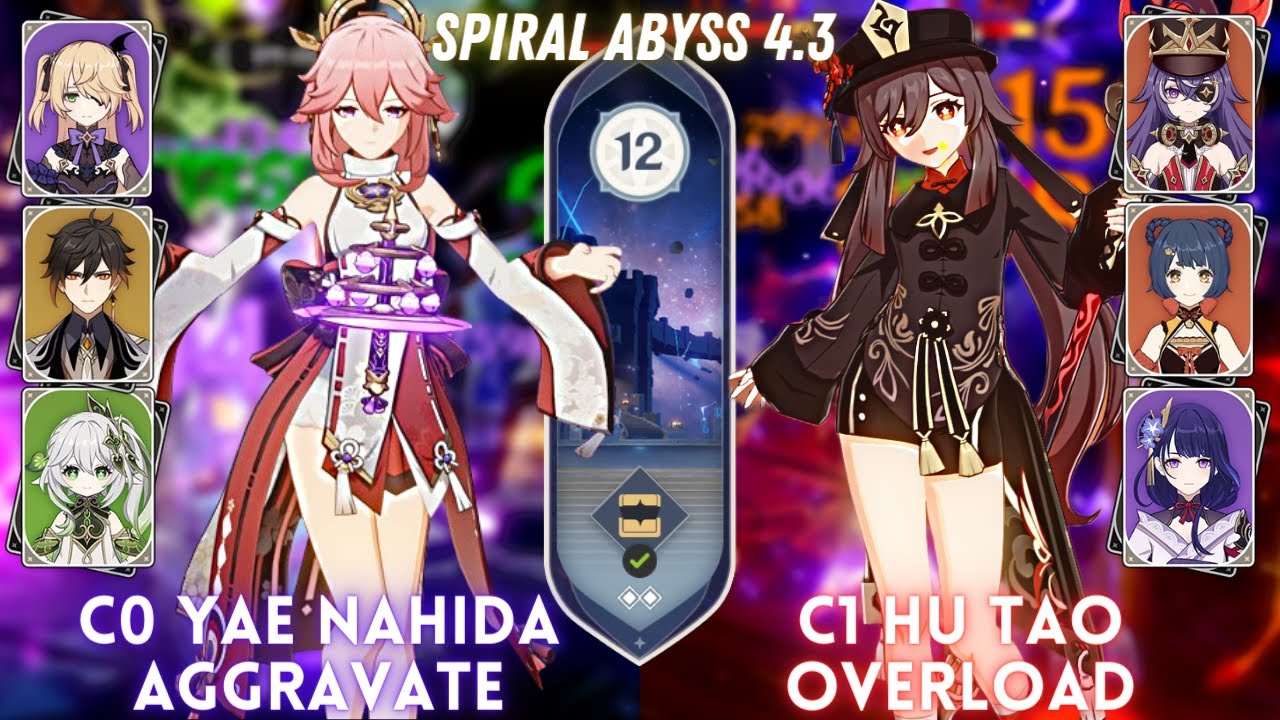 Yae & Nahida 4.4 Rerun! C0 Yae Aggravate & C1 Hu Tao Overload | Spiral Abyss 4.3 Floor 12 - 9⭐