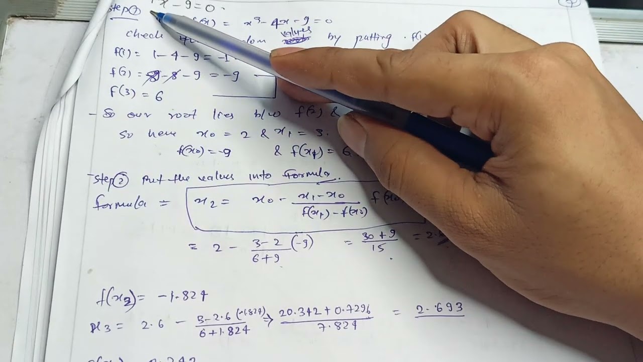Regular -Falsi or false position method x³-4x-9=0. Finding its root 