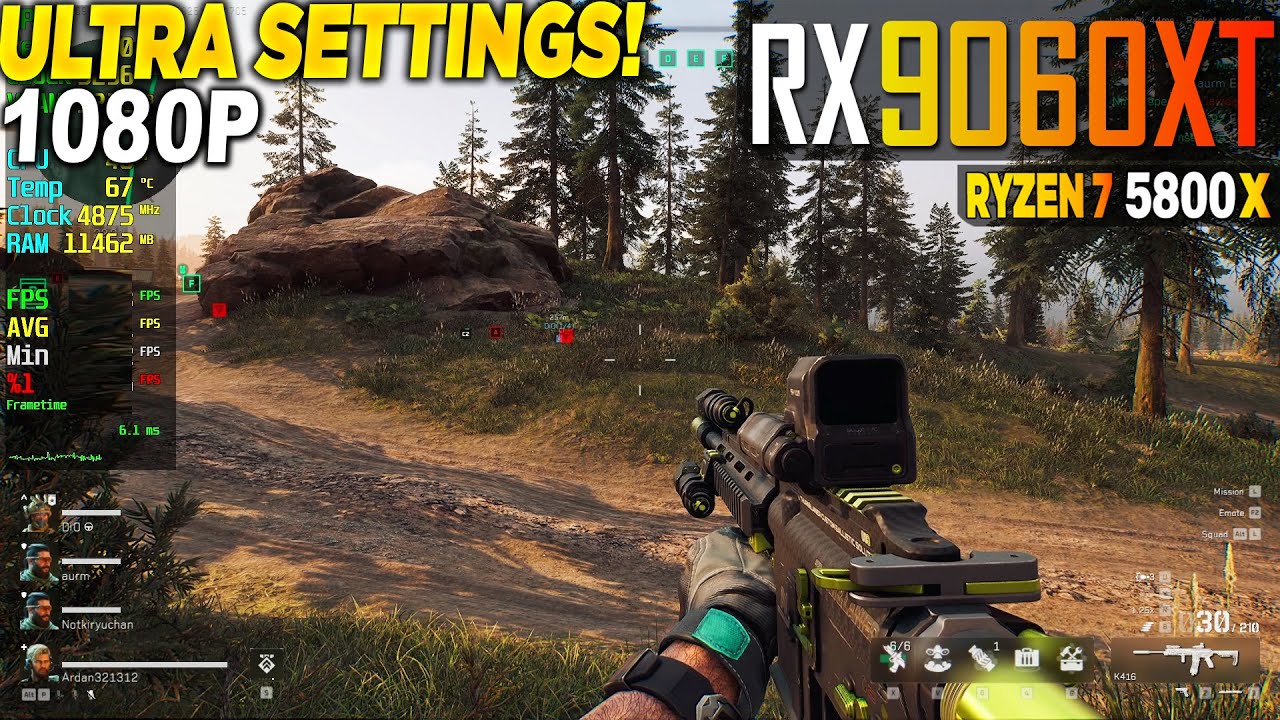 Delta Force RX 9060 XT + Ryzen 7 5800x - 1080p Ultra,