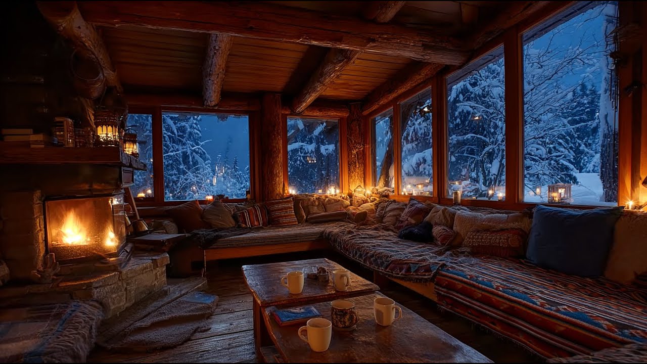 Snow Falling Outside the Cabin ❄️ | Calm Sleep Sounds for Deep Relaxation (NO ADS)