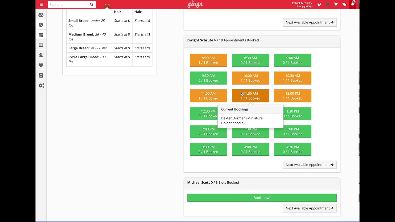 Gingr Appointment Popover