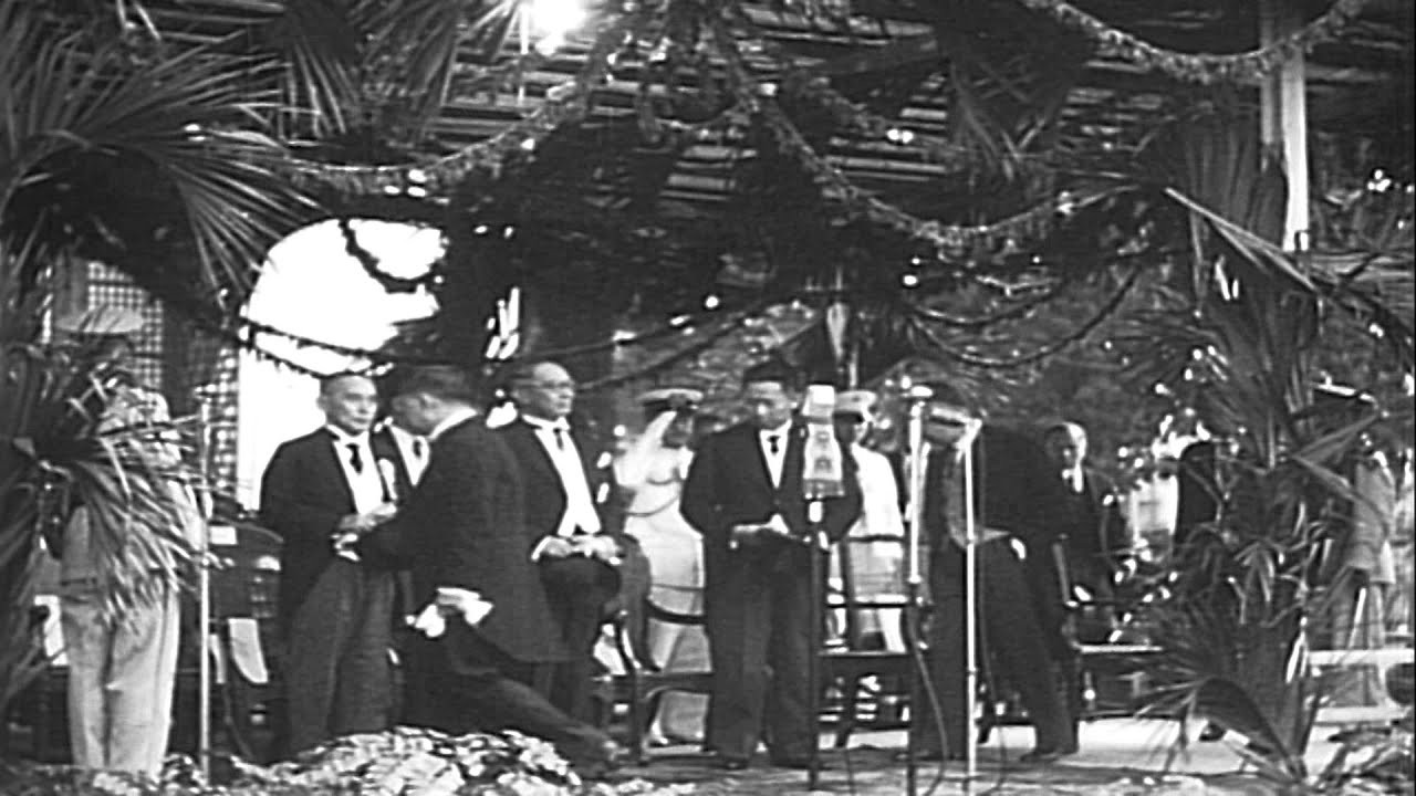 Pres. Jose P. Laurel and members of his cabinet celebrates 1st Anniversary of Philippine Republic.