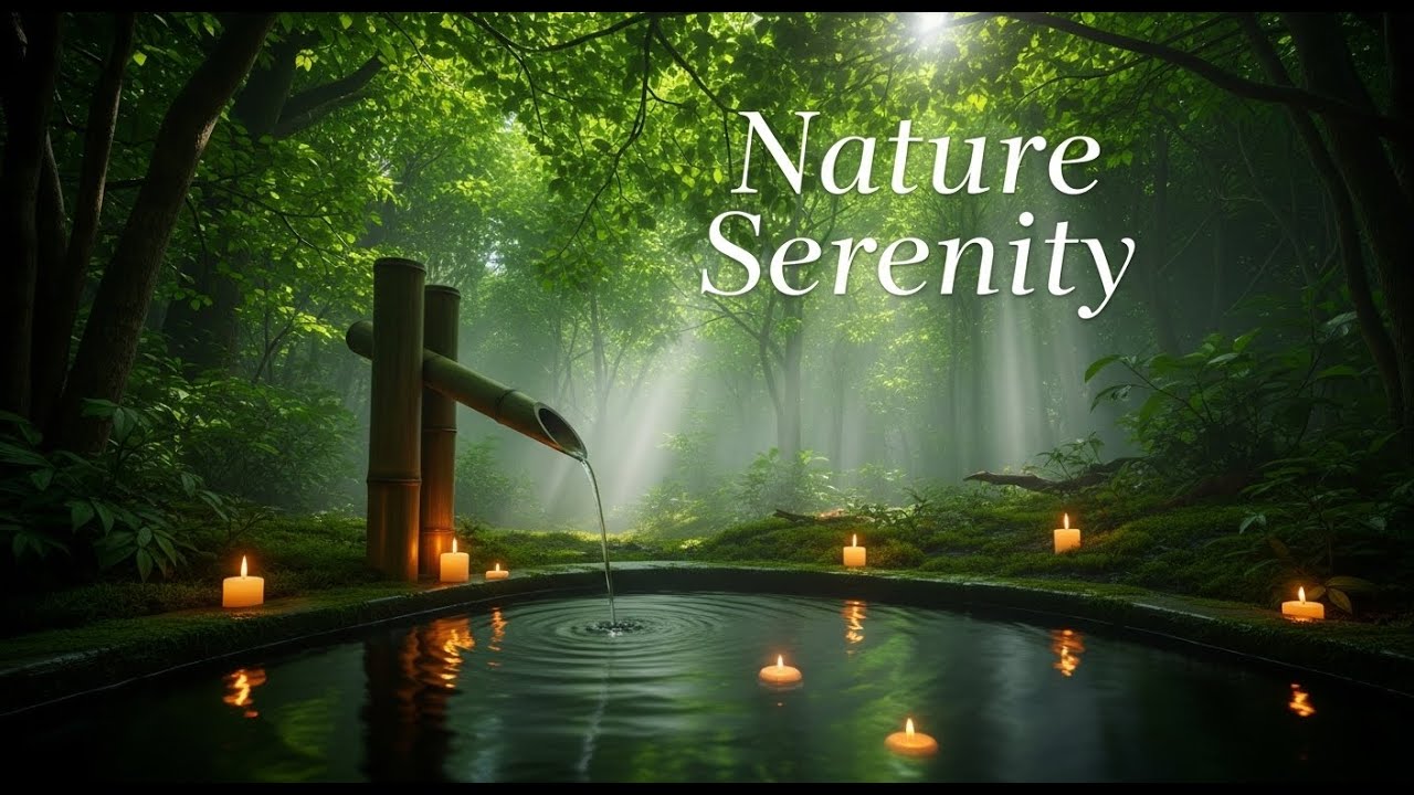 Peaceful Zen Forest Flow Bamboo Fountain and Candle Glow for Healing Sleep Meditation Tranquility