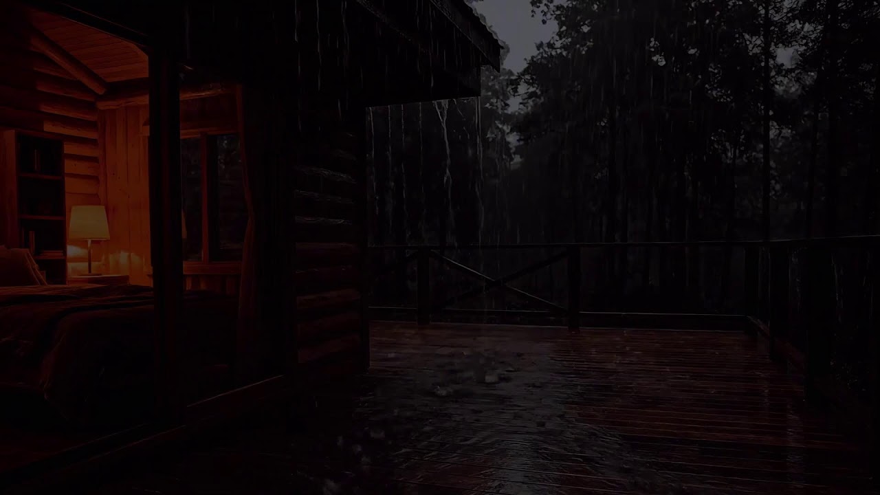 Heavy Rain Sounds for Sleep | Cozy Cabin Night ASMR