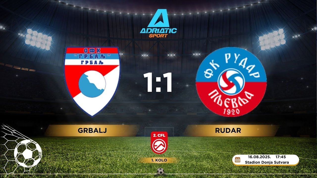 2. CFL | FK Grbalj 1:1 FK Rudar | 1. kolo | 16.08.2025. | IZVJEŠTAJ