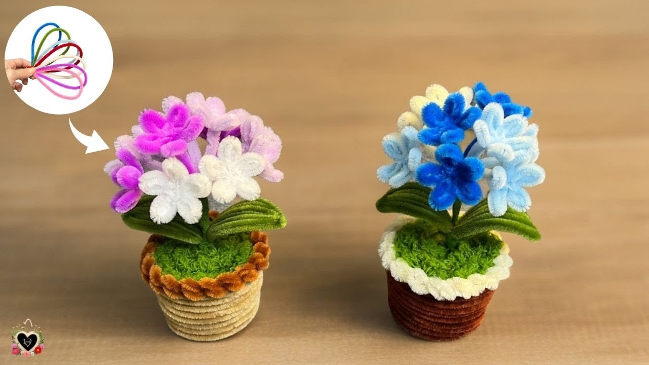 🌺Pipe Cleaner Flower🌺 Super beautiful hydrangeas mini Pot with Pipe cleaner | Fuzzy wire !