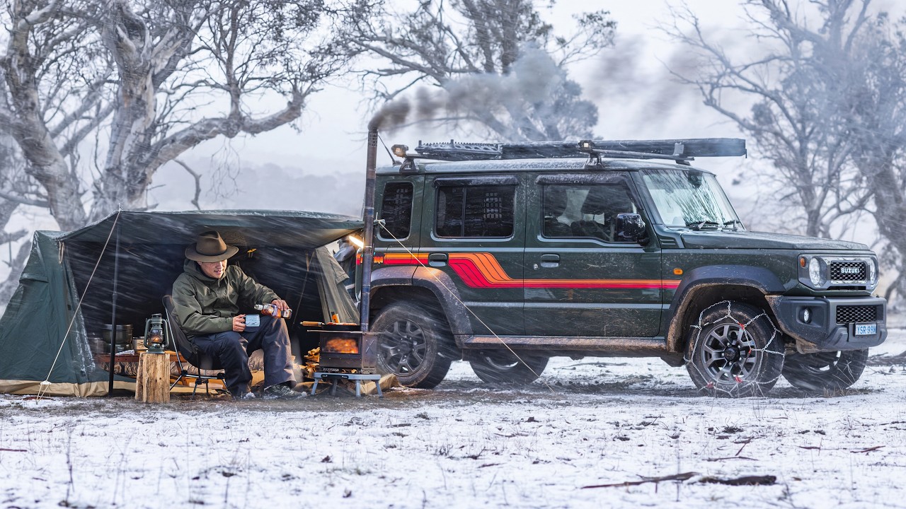 Snow Camping Beside My 5-door Jimny in Australia's Severe Winter Storm, ASMR