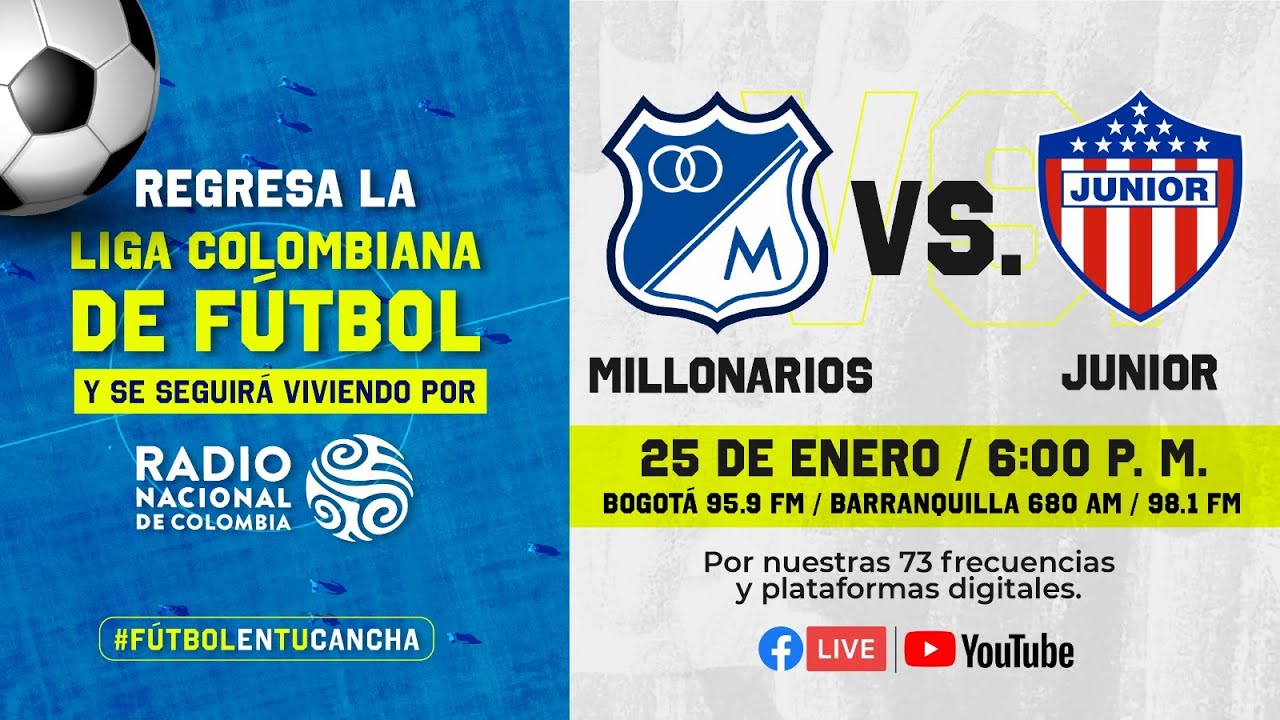 Sintonízanos y vibrem #EnVivo 🔴⚽ ¡Qué ruede la pelota! Millonarios vs Junior.