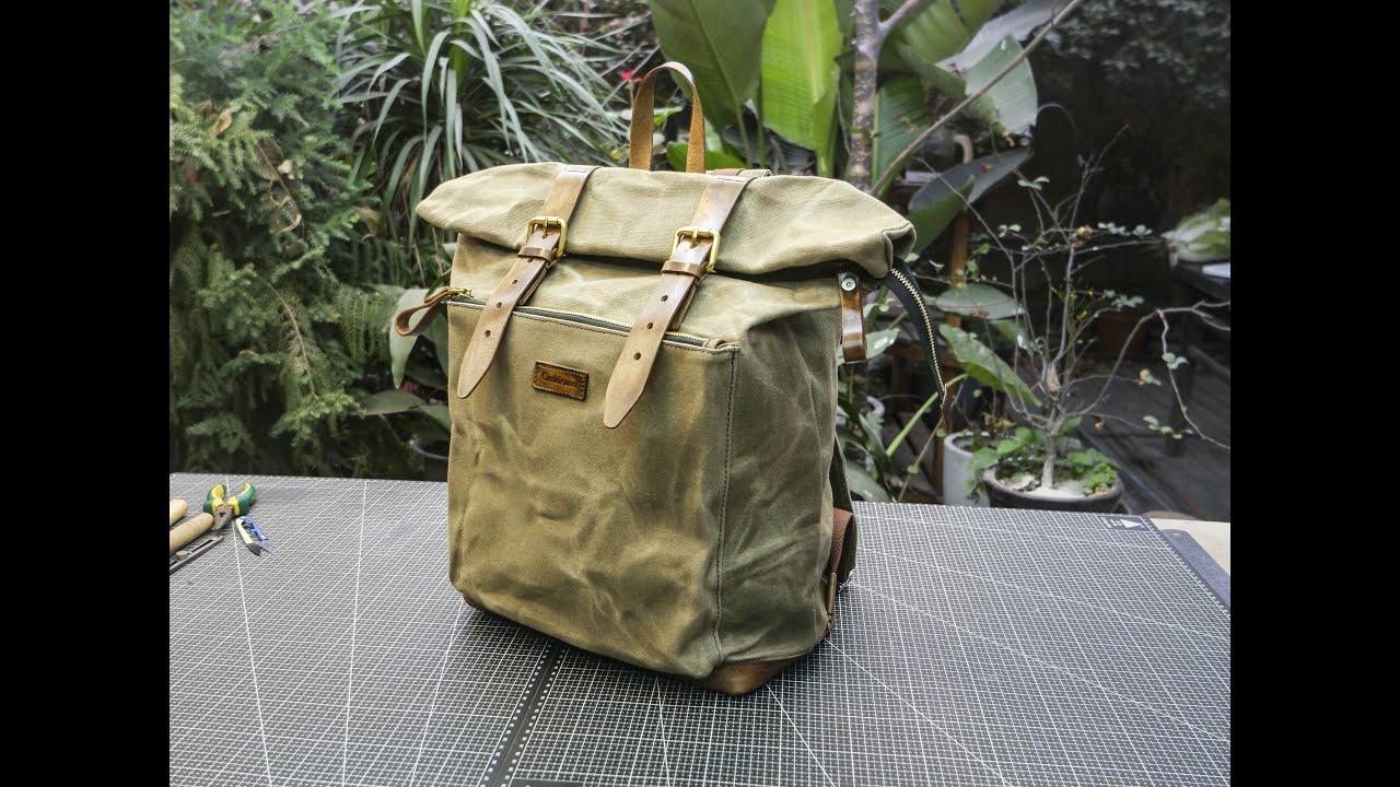 Create a backpack using vegetable tanned leather and oil wax canvas#bagmaking    #bag