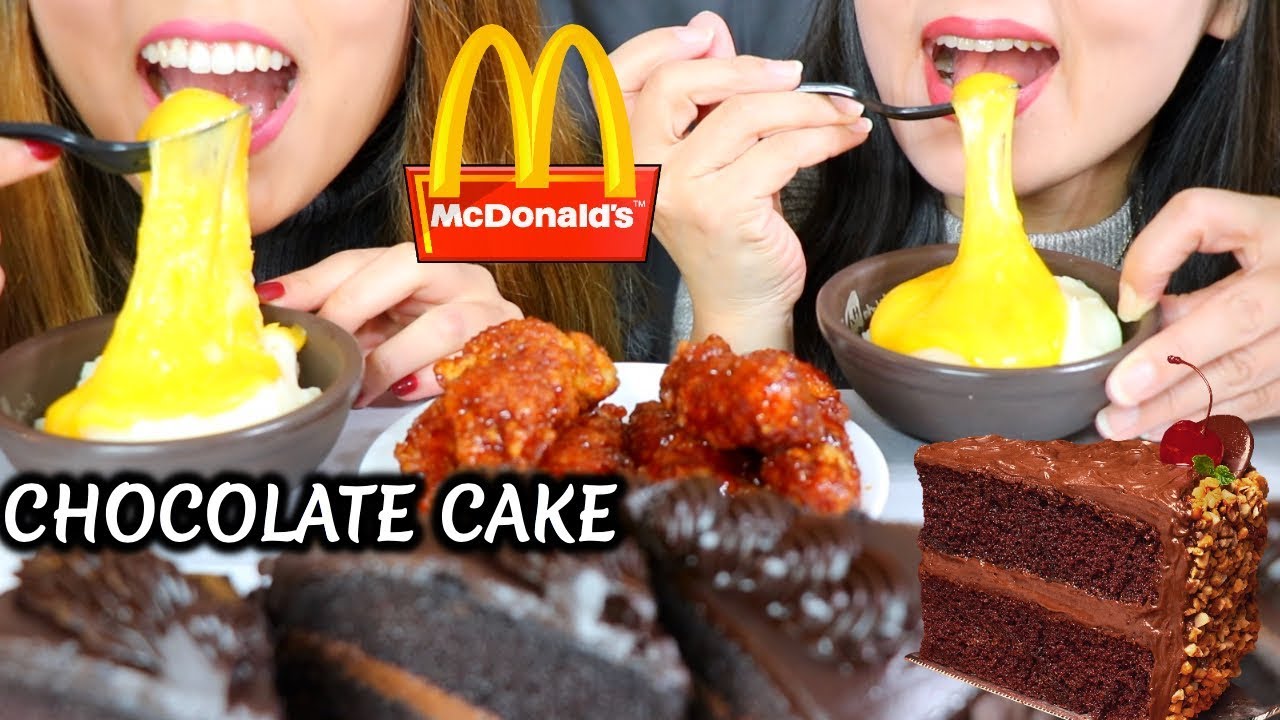 ASMR CHOCOLATE CAKE and MCDONALD'S BBQ CHICKEN TENDERS & CHEESY MASHED POTATOES | Kim&Liz ASMR