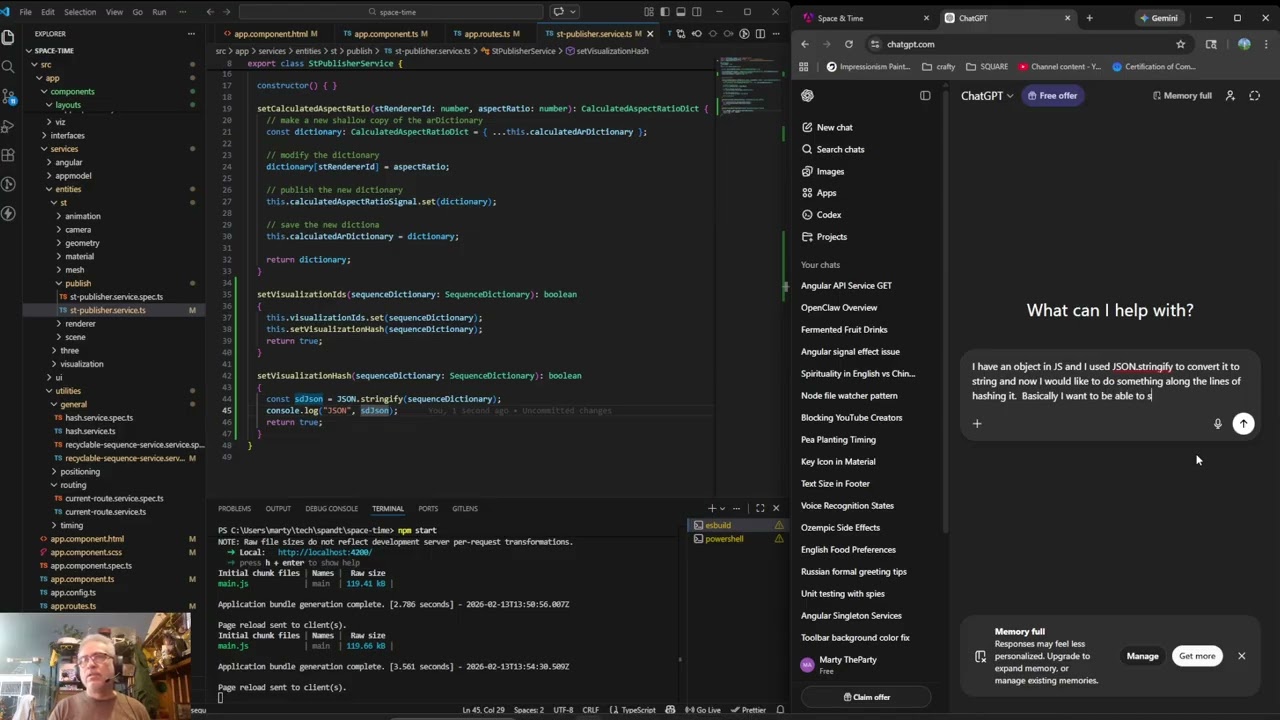 395 - ThreeJS and Angular Space And Time Application: Exploring Applying A Hash To Determine Unique.