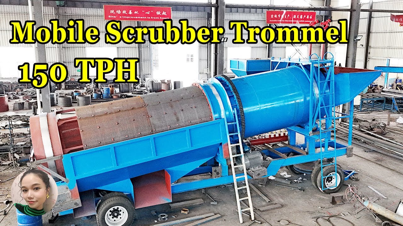 150 tph alluvial gold wash plant mobile scrubber trommel for diamond, gemstone, tine ore washing