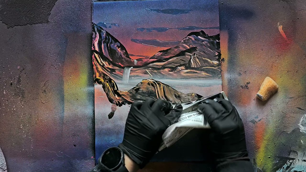 Real Time Spray Paint Art, Nature Waterfall