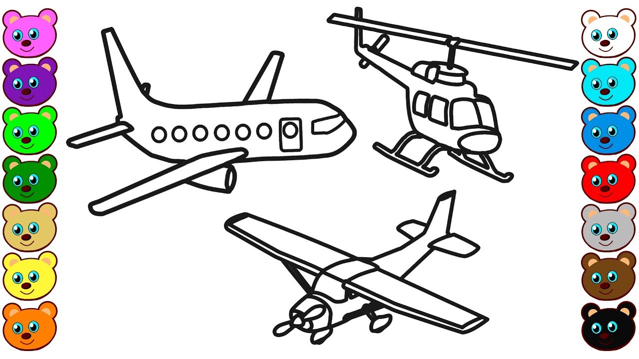 Coloring for Kids with Aircraft & Helicopter - Coloring Pages for Children