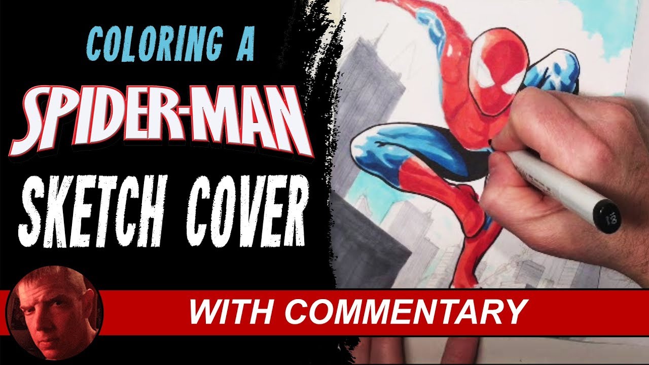 Coloring a Spider-Man Comic Book Sketch Cover with Copic Markers