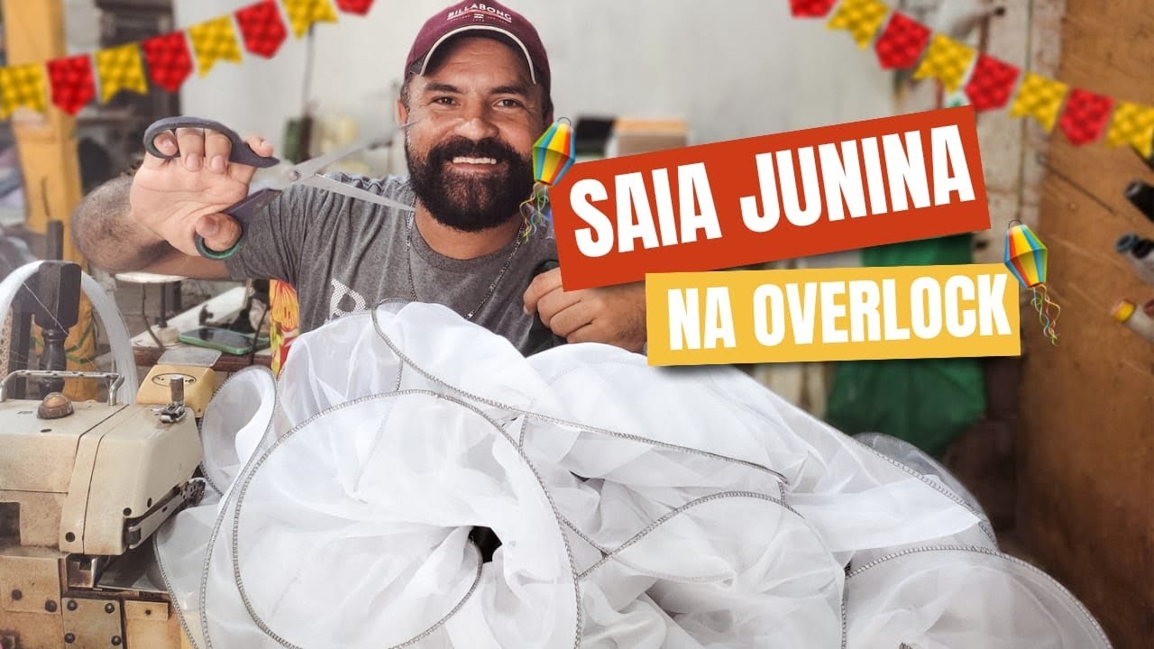 SAÍA JUNINA NA OVERLOCK 🪡🧵#aulagratuita #costurando #passoapasso #Saiajunina