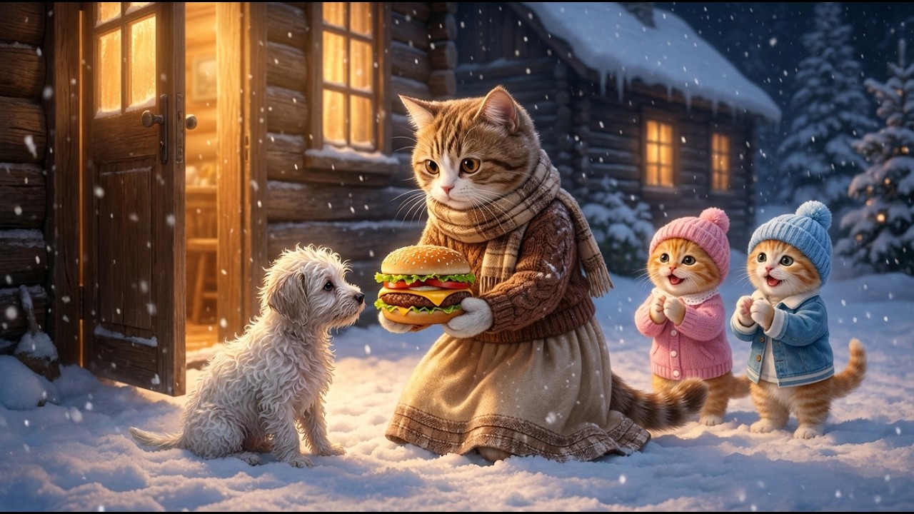 A Snowy Night Changed Everything | A Kind Family of Cats Saved a Lost Puppy Without Its Mother