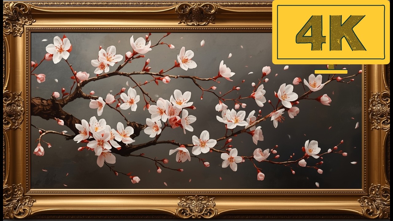 4K TV WALLPAPER Elegant Cherry Blossom Branch | Classic Sakura Floral Wall Art