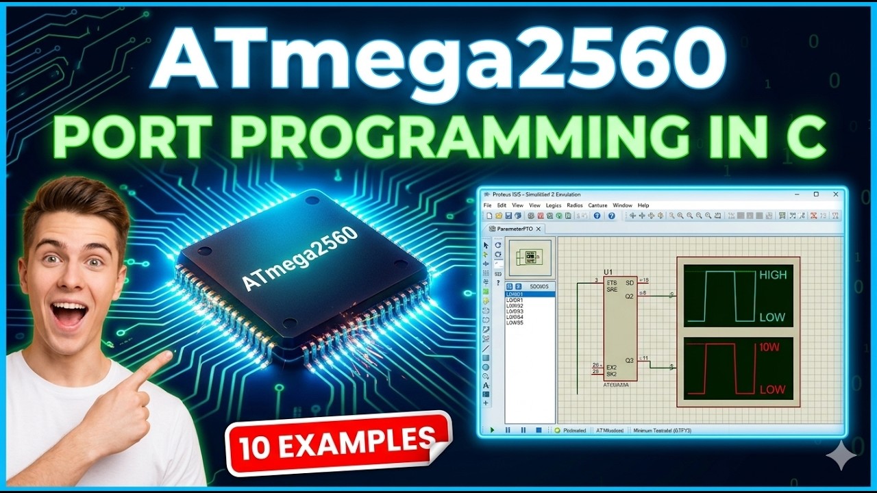 ATmega2560 Port Programming in C | 13 Examples with Proteus Simulation | Complete Tutorial