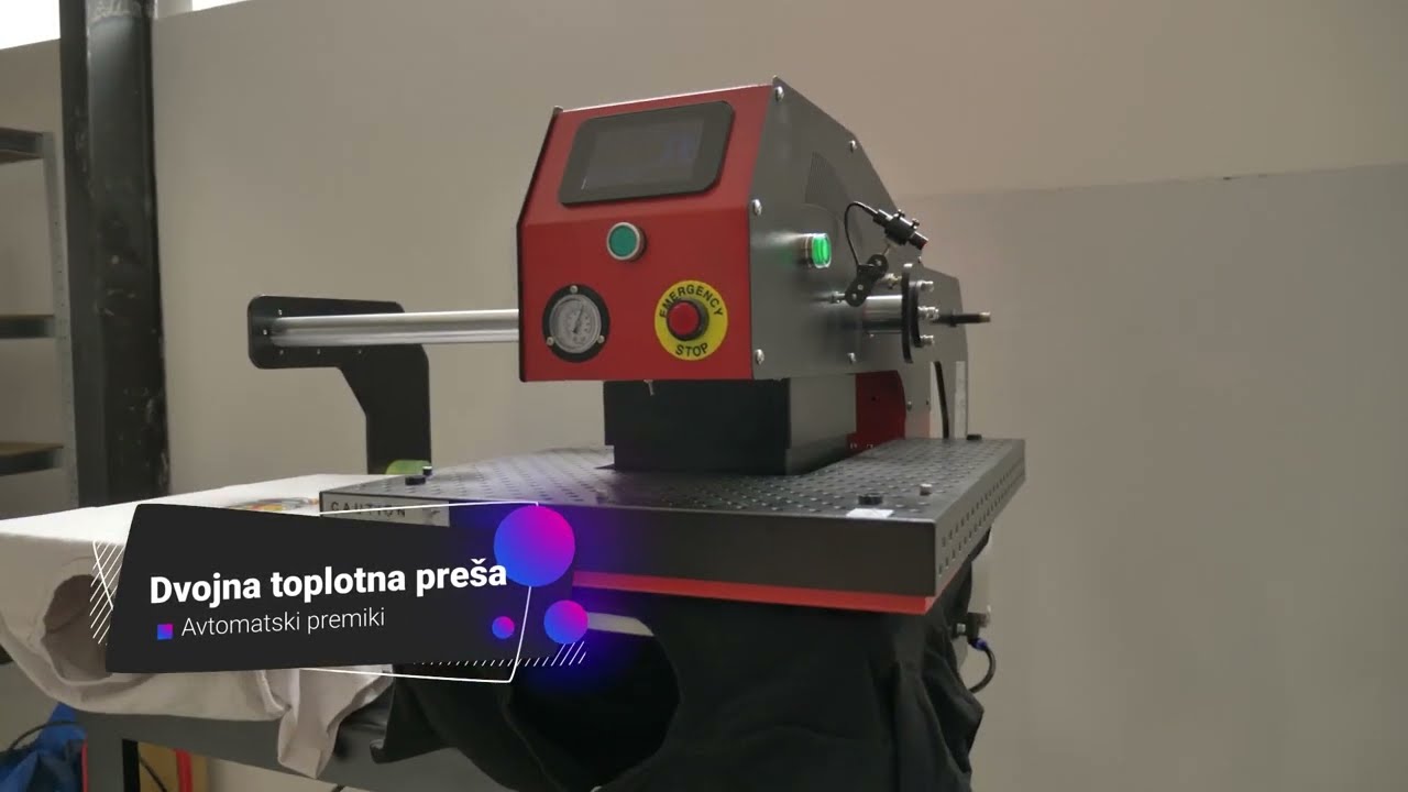 Toplotna pre&scaron;a dvojna avtomatska pnevmatska. Dimenzije 400x500mm avtomatski pomik levo ali obratno.