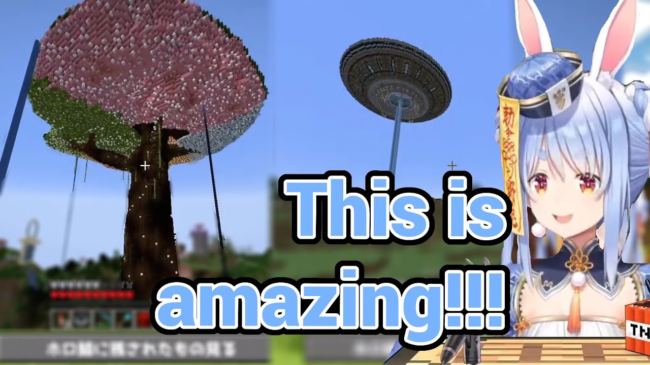 Pekora Can't Stop Being Amazed by Fauna's World Tree and Iofi's UFO in Hololive Minecraft Server