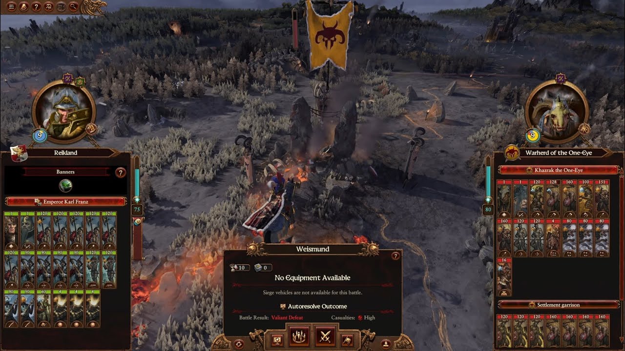 Karl Franz vs Khazrak the One-Eye settlement battle.